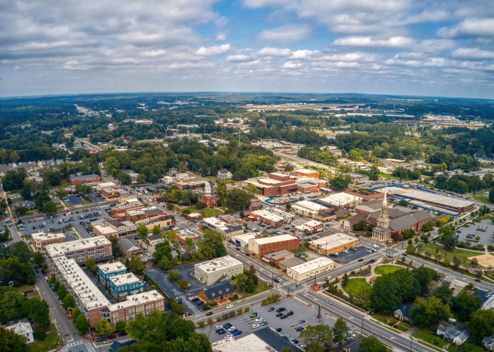 Aerial view of the Atlanta Outer Ring suburb of Lawrenceville, Georgia.