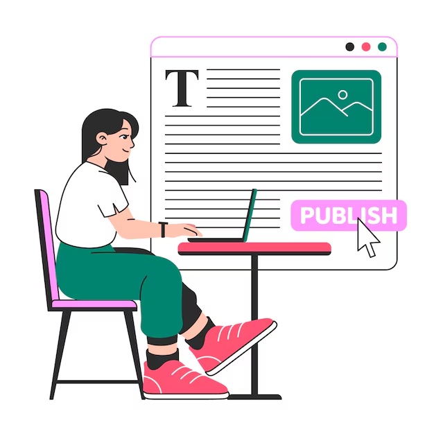 Graphic of a girl publishing a blog