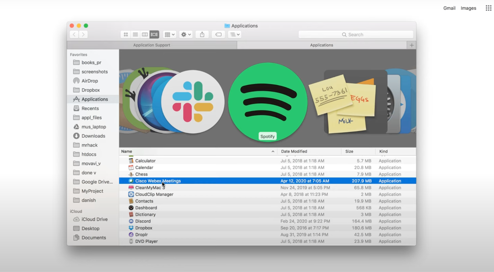 FInd Webex in finder in mac