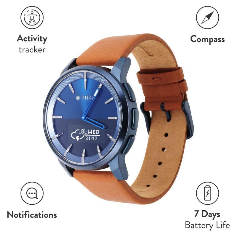 Titan Connected Plus Brown Dial Hybrid Leather Strap watch for Men - image number 1