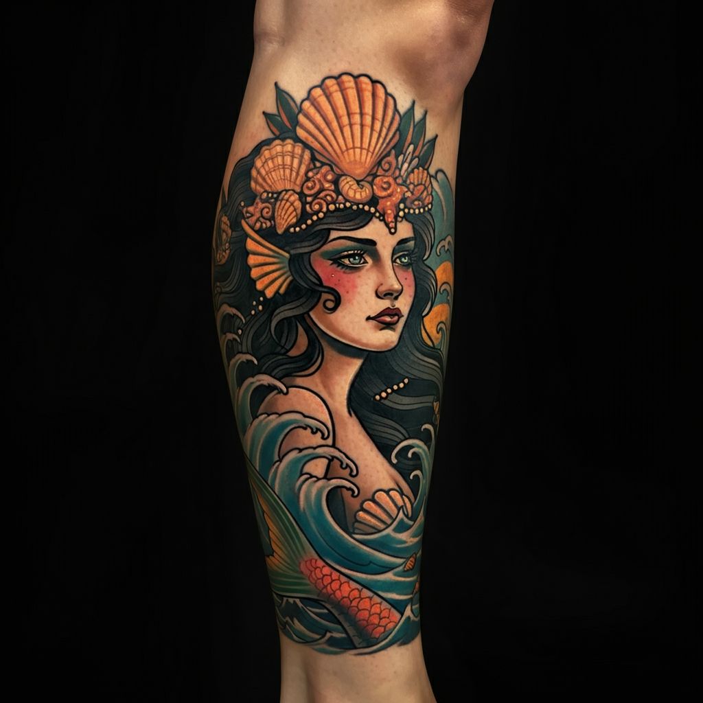 Mermaid Tattoo on leg 