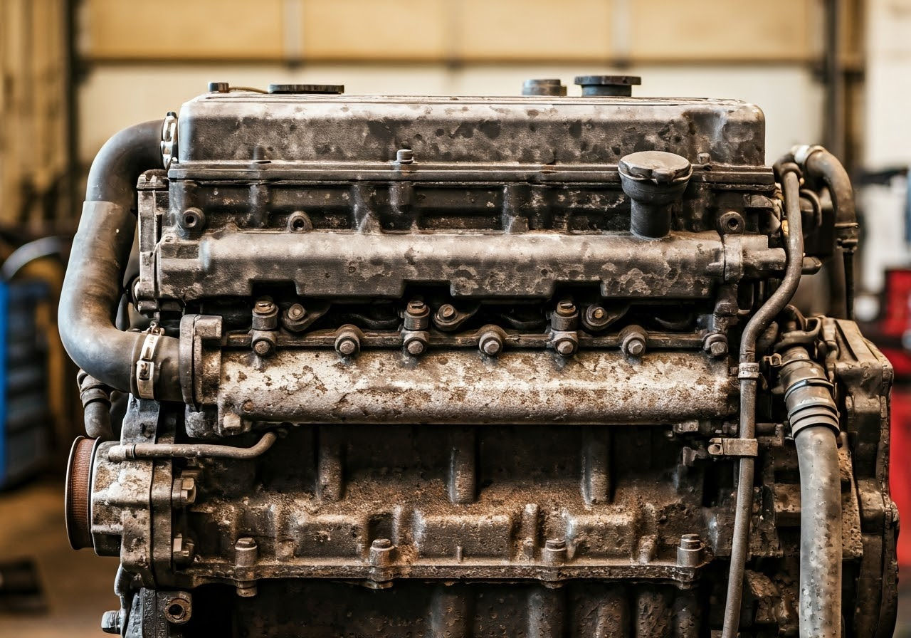 Worn diesel engine showing neglect