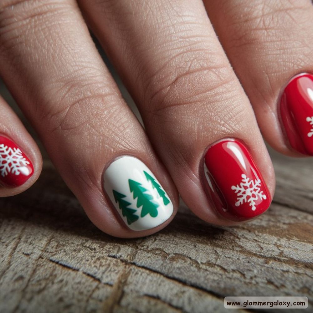 Short Christmas Nails having Minimalistic Designs