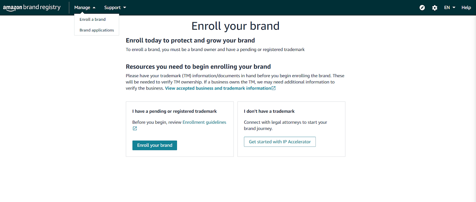 Enrolling a brand in EBC in Amazon brand registry