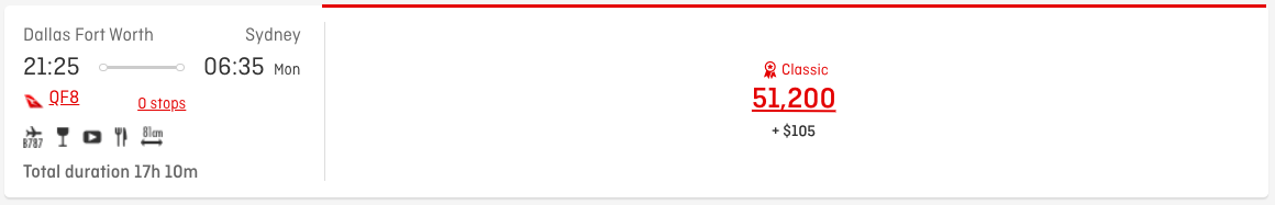 DFW to SYD booked via Qantas