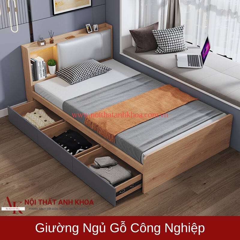 Giường Ngủ Gỗ Công Nghiệp 3 Ngăn Kéo Đa Năng Hiện Đại