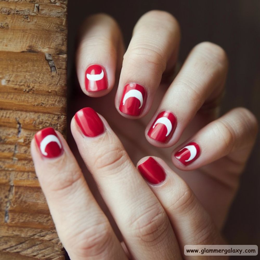 Red Summer Nails having Elegant Half-Moon