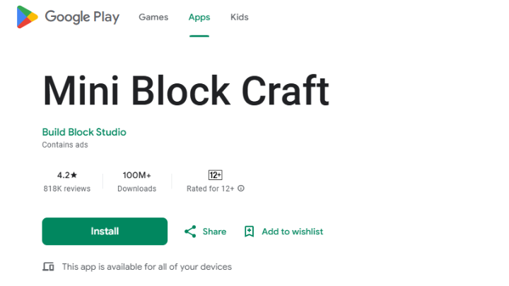 Image showing Mini Block Craft in the Play Store