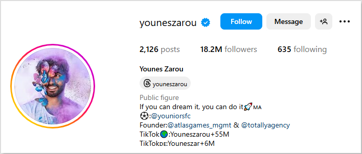 Younes Zarou Instagram bio