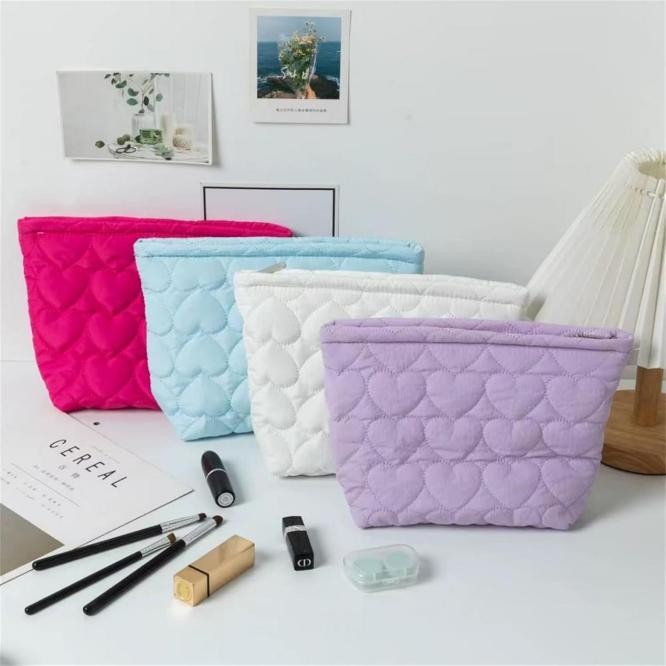 Puffy Quilted Heart Makeup Bag