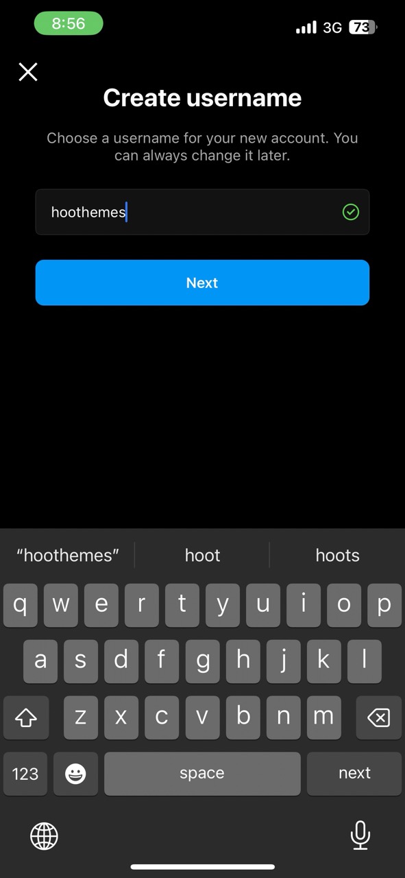 A screenshot of picking a username that's available