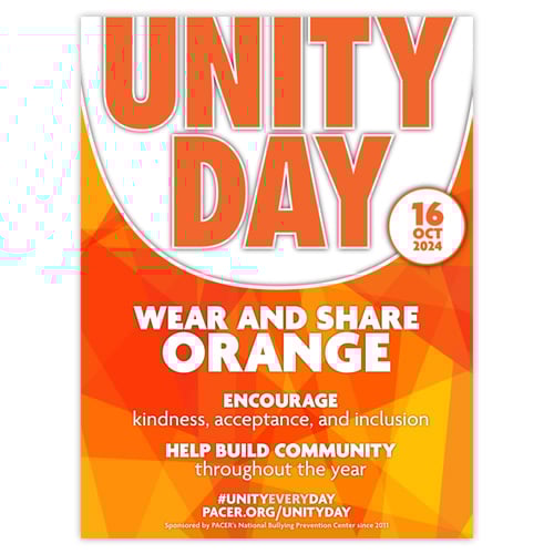 Unity Day - wear and share orange. Encourage Kindness, acceptance and inclusion. Help build community throughout the year. 