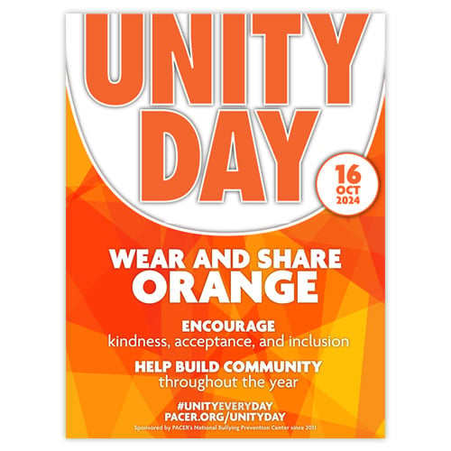 Unity Day - wear and share orange. Encourage Kindness, acceptance and inclusion. Help build community throughout the year. 