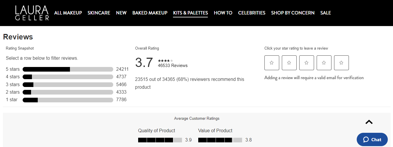 Screenshot of a product page with reviews and ratings of the customers