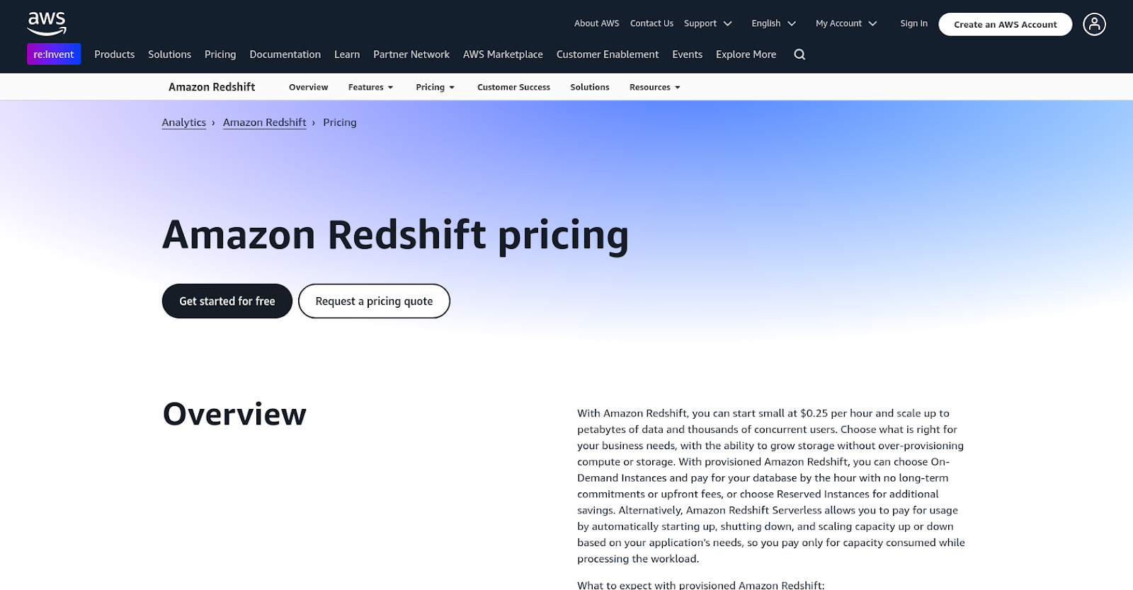 Redshift pricing