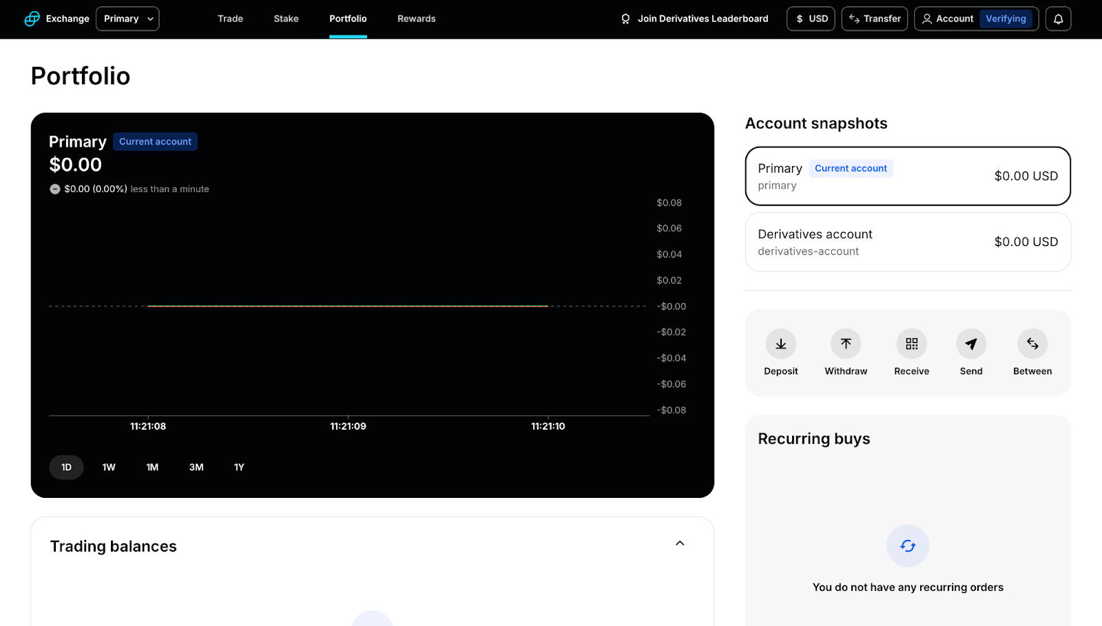 The Gemini Portfolio page, which is used to track all balances across the platform.