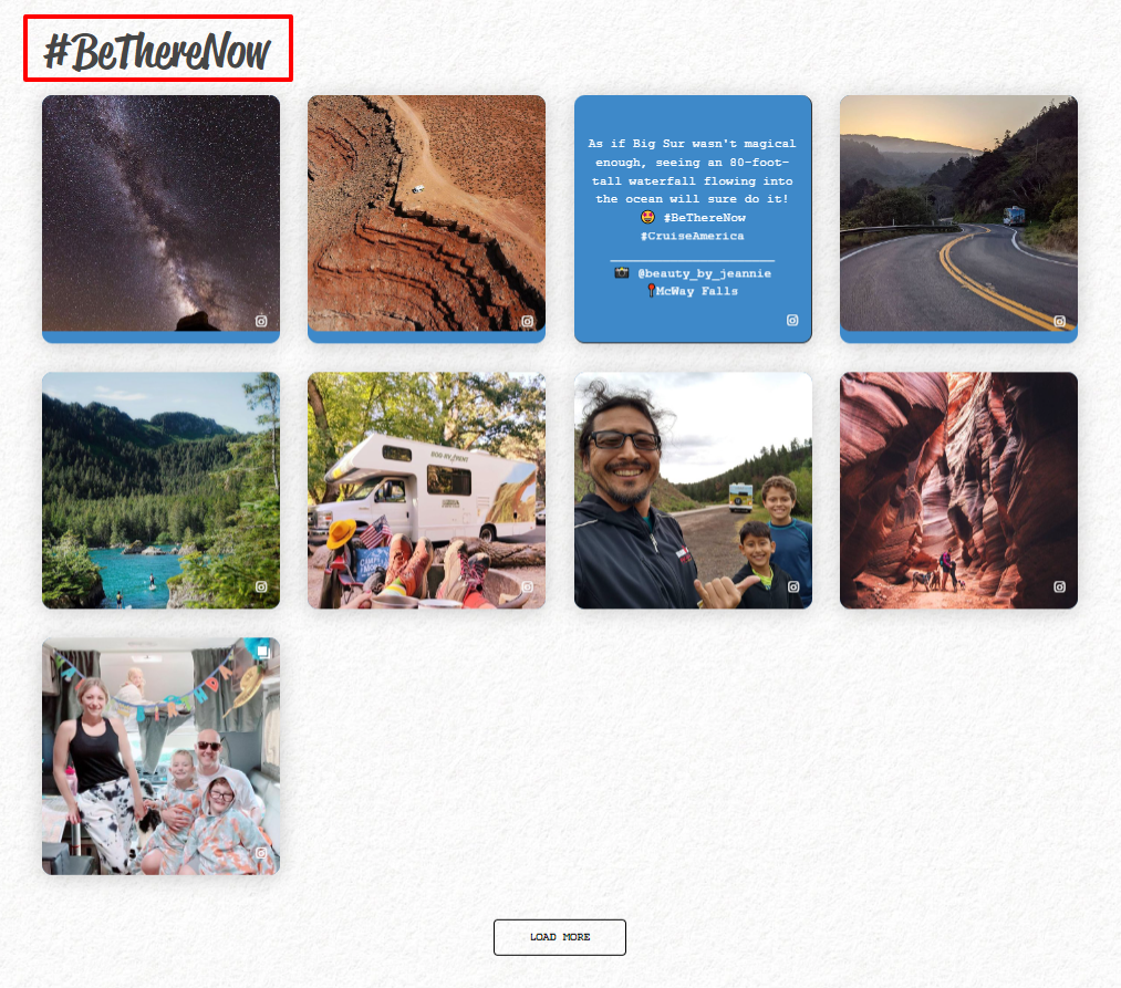 IG hashtag feed featured on Cruise America.