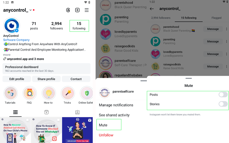 mute posts/stories on instagram