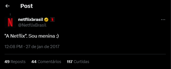 Avatar da Netflix  no X (embora sem personagem, traz uma personalidade própria).