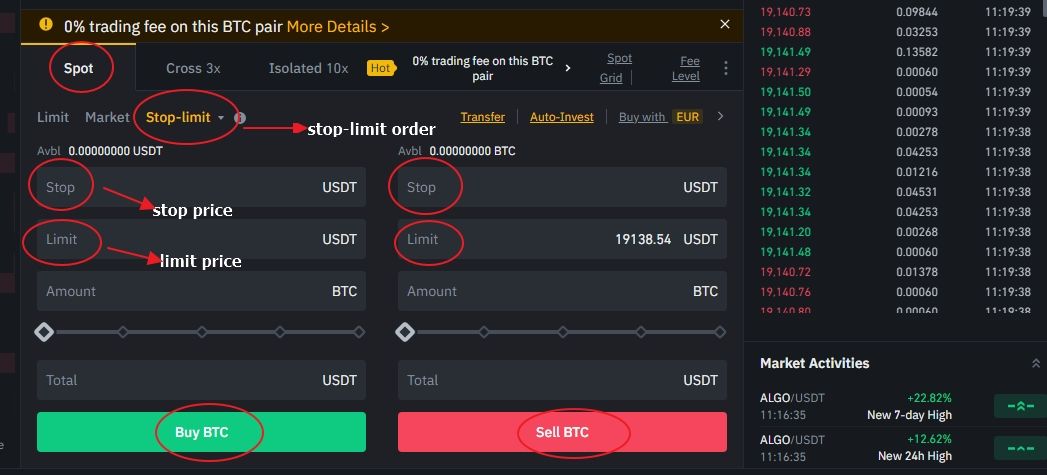 Cryptocurrency sell order interface