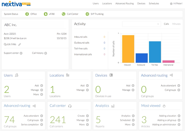Nextiva dashboard