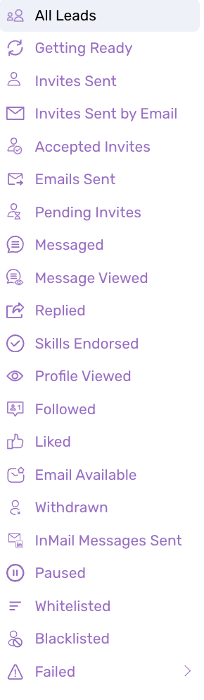 Lead filter list in Dripify is quite robust.