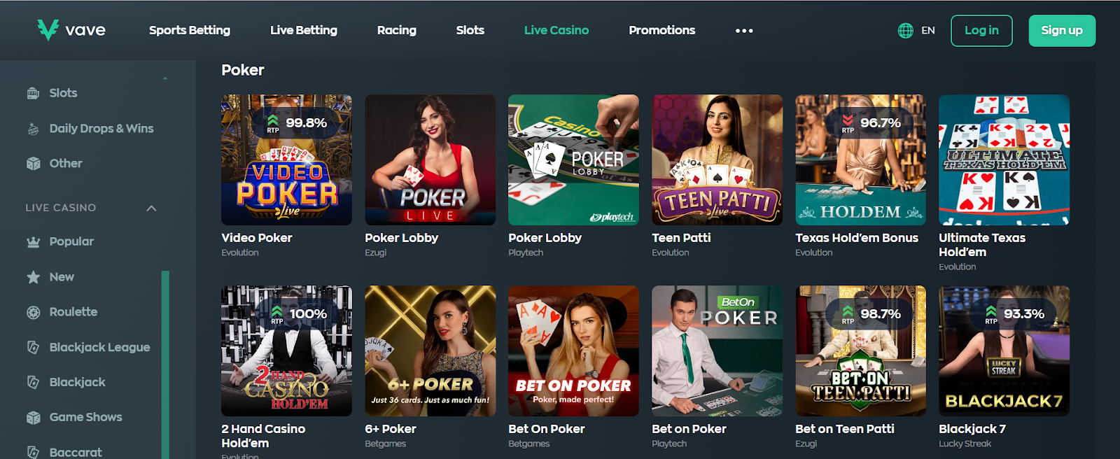 vave casino games