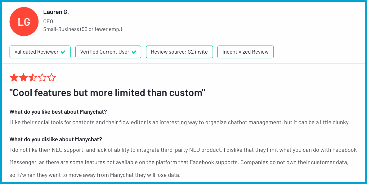 What Manychat's customers are saying about their chatbot.