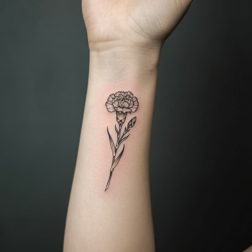 Carnation Hand-Poked Tattoo