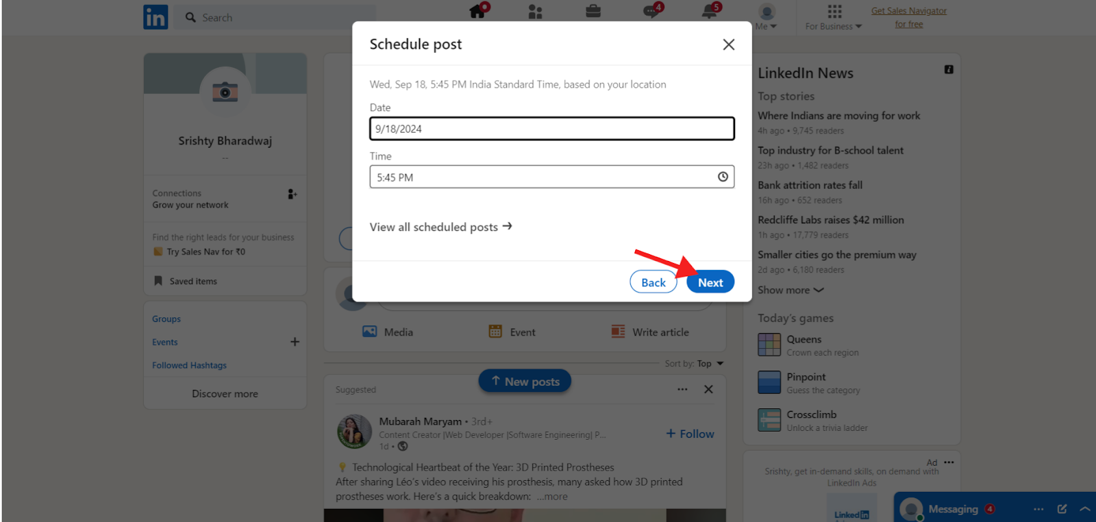 scheduling LinkedIn carousel post