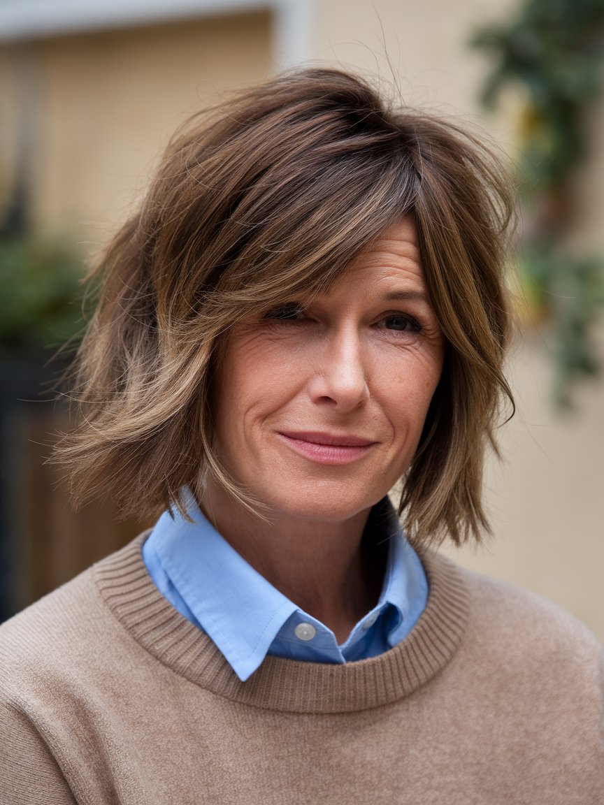 27. Mink Brown Shaggy Bob with Layers