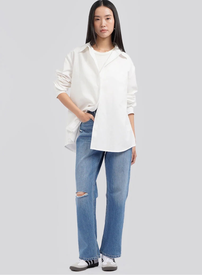 Oversized Long Sleeve Blouse Off White.