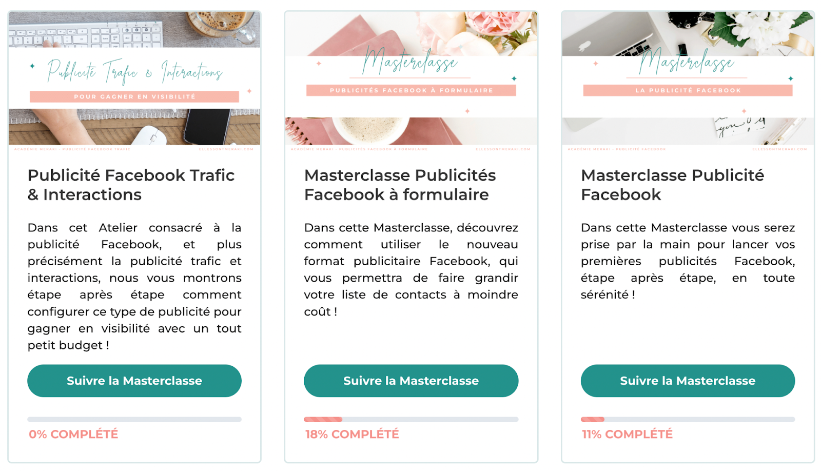 3 masterclasses Académie Meraki pour vendre produit digital grâce à la publicité