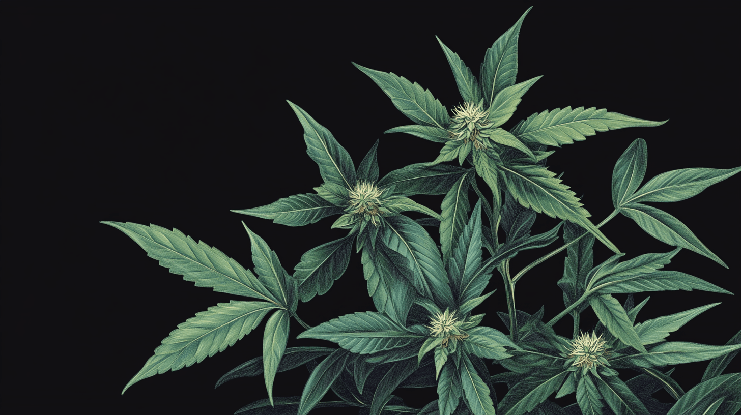 Dark-themed illustration of Cannabis sativa plant