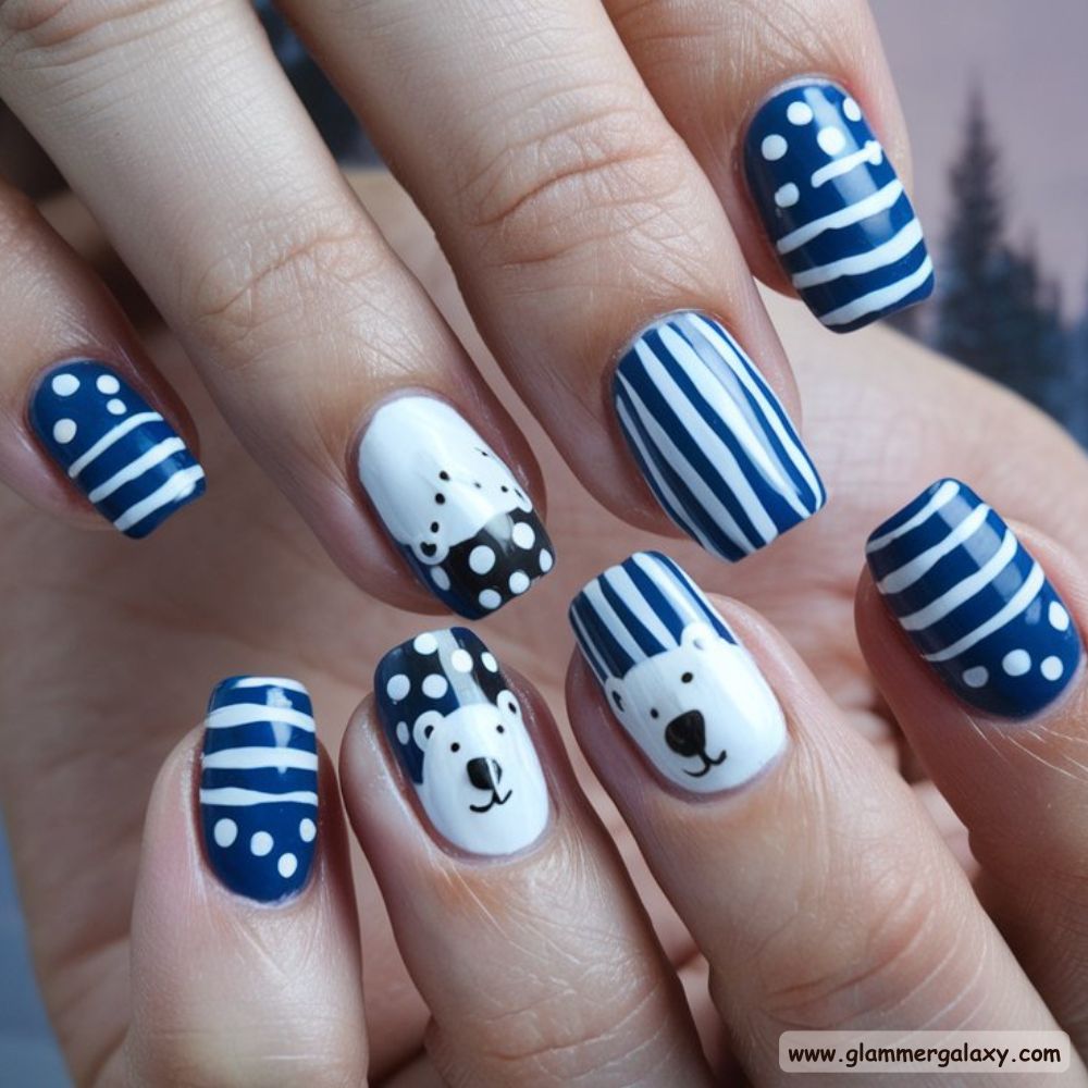 Dark Winter Nails having Polar Bear Artistry

