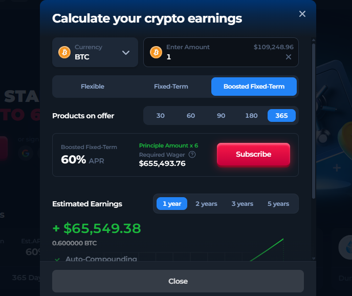 Betfury crypto staking calculator, screenshot