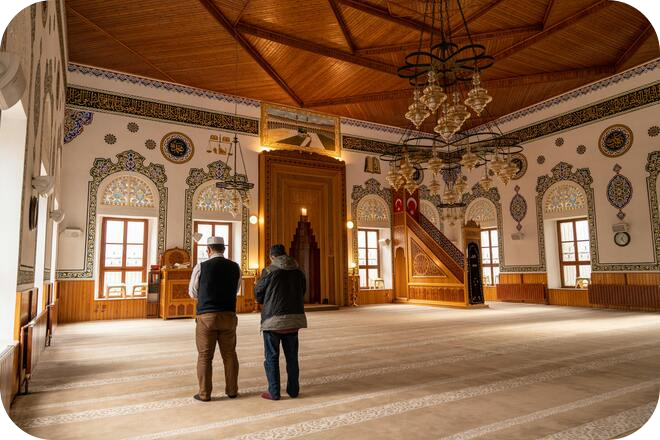 two muslim men praying