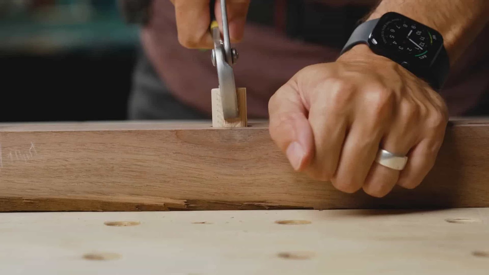 Practicing on scrap wood before using the Festool Domino