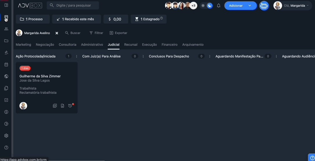Interface de configuração do CRM