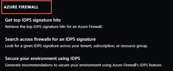 Screen capture of the Azure Firewall capabilities that can be run in the standalone experience.