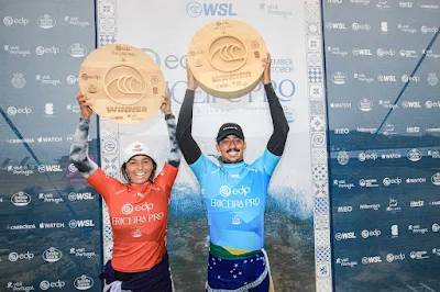 Samuel Pupo e Sally Fitzgibbons são os campeõs do Ericeira Pro (Foto: WSL)