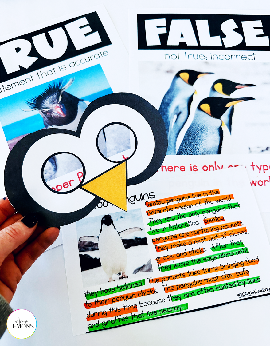 Penguin mask with highlighted page for finding facts.