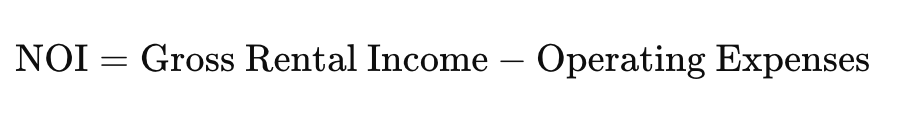 Net operating income formula, an important calculation for a rental property analysis.