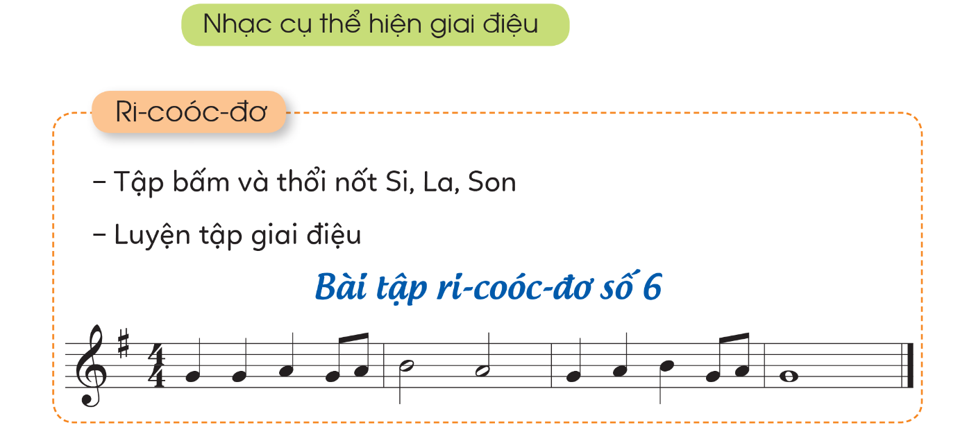 TIẾT 33NHẠC CỤ : NHẠC CỤ THỂ HIỆN TIẾT TẤU – NHẠC CỤ THỂ HIỆN GIAI ĐIỆUVẬN DỤNGHOẠT ĐỘNG KHỞI ĐỘNGGV yêu cầu HS thảo luận và trả lời:Học thuộc lòng và đứng trước lớp hát bài Thầy cô là tất cả ?NỘI DUNG BÀI HỌC GỒMNhạc cụ: Nhạc cụ thể hiện tiết tấu – Nhạc cụ thể hiện giai điệu Vận dụng Luyện tập Vận dụng HÌNH THÀNH KIẾN THỨCNhạc cụ: Nhạc cụ thể hiện tiết tấu – Nhạc cụ thể hiện giai điệu Hoạt động 1: Nhạc cụ tiết tấuNội dung ghi nhớ:HS thực hành theo hướng dẫn của GV Hoạt động 2: Nhạc cụ thể hiện gia điệuNội dung ghi nhớ:HS thực hành theo hướng dẫn của GVVận dụng Trình bày nối tiếp Bài tập ri-coóc-đơ số 5 và Bài tập ri-coóc-đơ số 6 Trình bày nối tiếp Bài tập Kèn phím số 5 và Kèn phím số 6 Nội dung ghi nhớ:HS thực hành theo hướng dẫn của GV HOẠT ĐỘNG LUYỆN TẬPTừ nội dung bài học,GV yêu cầu HS hoàn thành các bài tập trắc nghiệm sau:Câu 1: Tác giả của bài hát Biết ơn thầy cô giáo là ai ?Hoàng VânHà Giang - Ngọc Hải An HòaNguyễn Đức ToànCâu 2: Khi hát bài hát Viết ơn thầy cô giáo em cần hát như thế nào ? Nghiêm trangBuồn bãĐau khổVui tươi Câu 3: Trong bài hát có câu : “Ai nâng cánh ước mơ cho em....Ai day dỗ chúng em nên người”, Từ “ai” đang nói về người nào ? Bạn bèCô chú Thầy cô giáoÔng bà Câu 4: Đâu không phải là hành động thể hiện sự biết ơn đến thầy cô giáo ? Ngoan ngoãn, vâng lờiĐạt được nhiều điểm tốtChăm chỉ học bàiLười học, không chịu học bài Câu 5: Bài hát Biết ơn thầy cô giáo gửi gắm đến em thông điệp gì ? Trân trọng và biết ơn tới người thầy, người cô đã dạy dỗ chúng mìnhKhông xả rác và phải biết bảo vệ môi trường tự nhiênNắm bắt cơ hội và thực hiện ước mơ của mìnhMiêu tả phong cảnh quê hương, làng quê Việt NamGợi ý đáp án:Câu hỏi12345Đáp ánBDCDA HOẠT ĐỘNG VẬN DỤNG