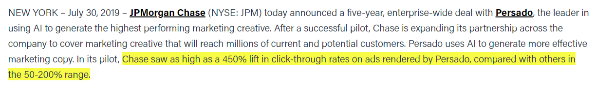 Chase saw as high as 450% lift in click-through rates on ads leveraging Persado