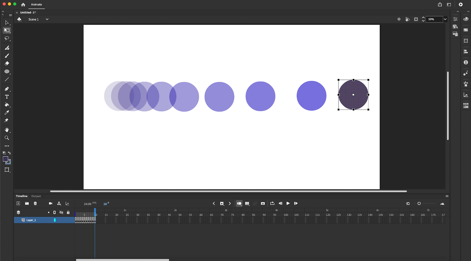 Onion skinned animation with ball moving across the screen