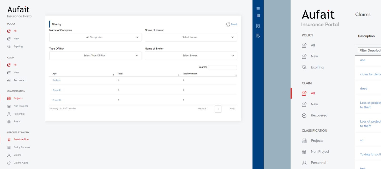 Dashboard of Microsoft Power Platform based Insurance Management System