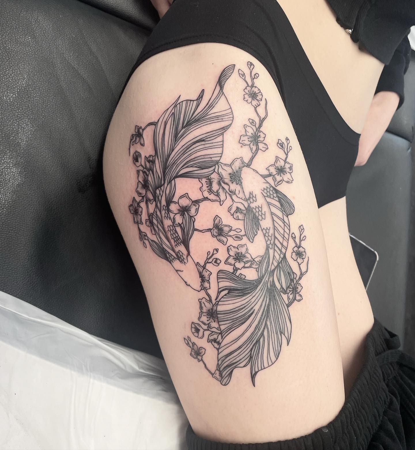 Koi Fish Thigh Tattoo