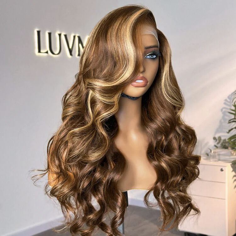 Ombre Brown and Blonde Highlight Body Wavy Lace front wigs