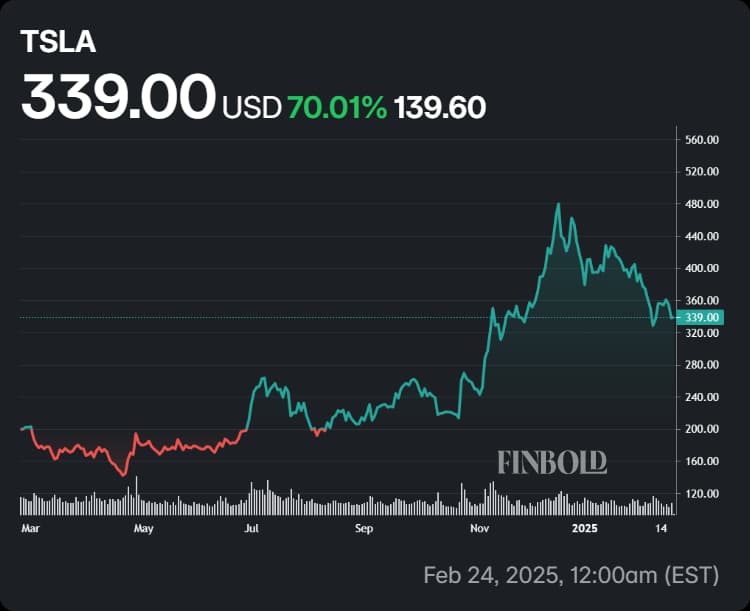 Tesla shares' price performance in the last 12 months.